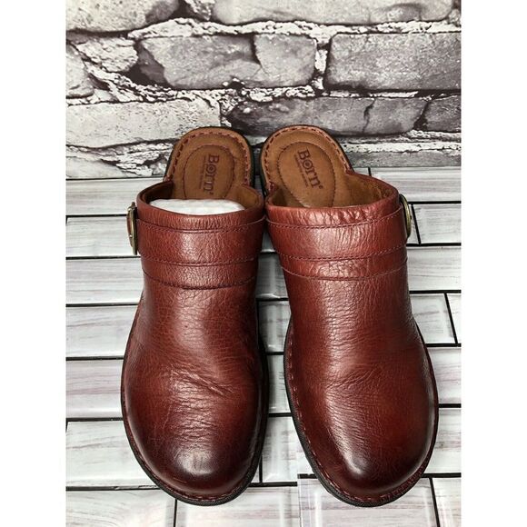Born Red Tone Leather Handcrafted Slip On Comfort Clogs Shoes Women Sz 10M US/41 - Picture 1 of 16